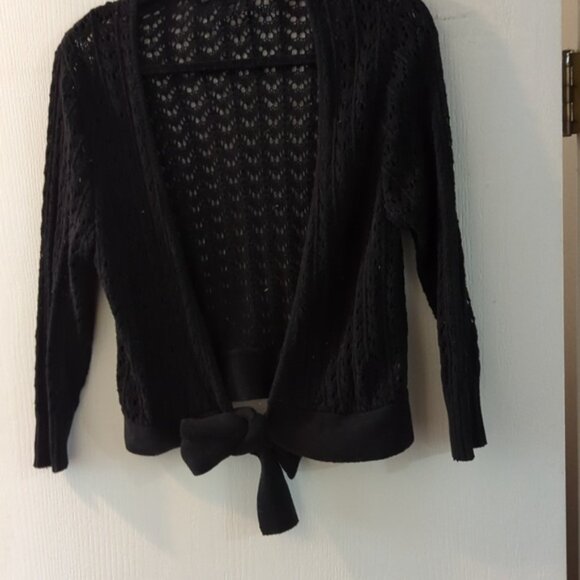 Black Crochet Cropped Sweater 100% Cotton - Picture 2 of 4